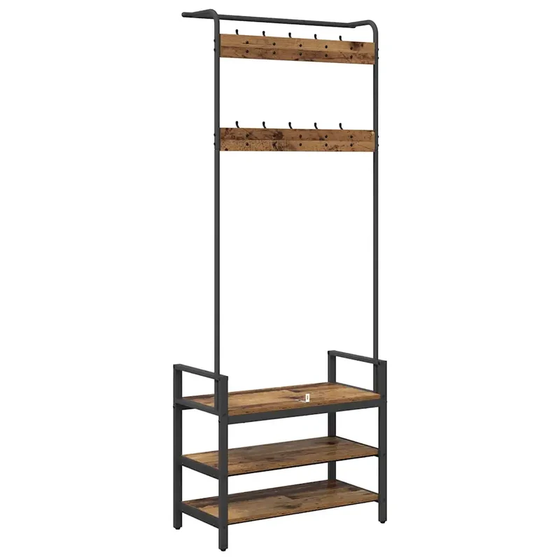 Porte-manteau rectangulaire contemporain avec rangement 75 x 34 x 184 cm en bois d'ingénierie bois ancien 02_0052638