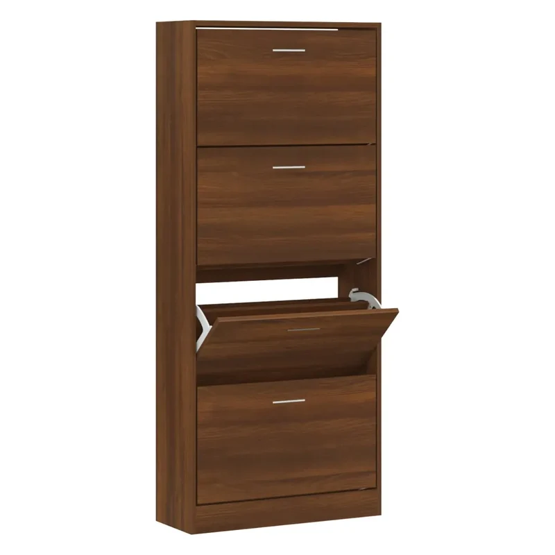 Armoire à chaussures moderne avec tiroirs rabattables 63 x 24 x 147 cm en bois d'ingénierie chêne marron 02_0047070
