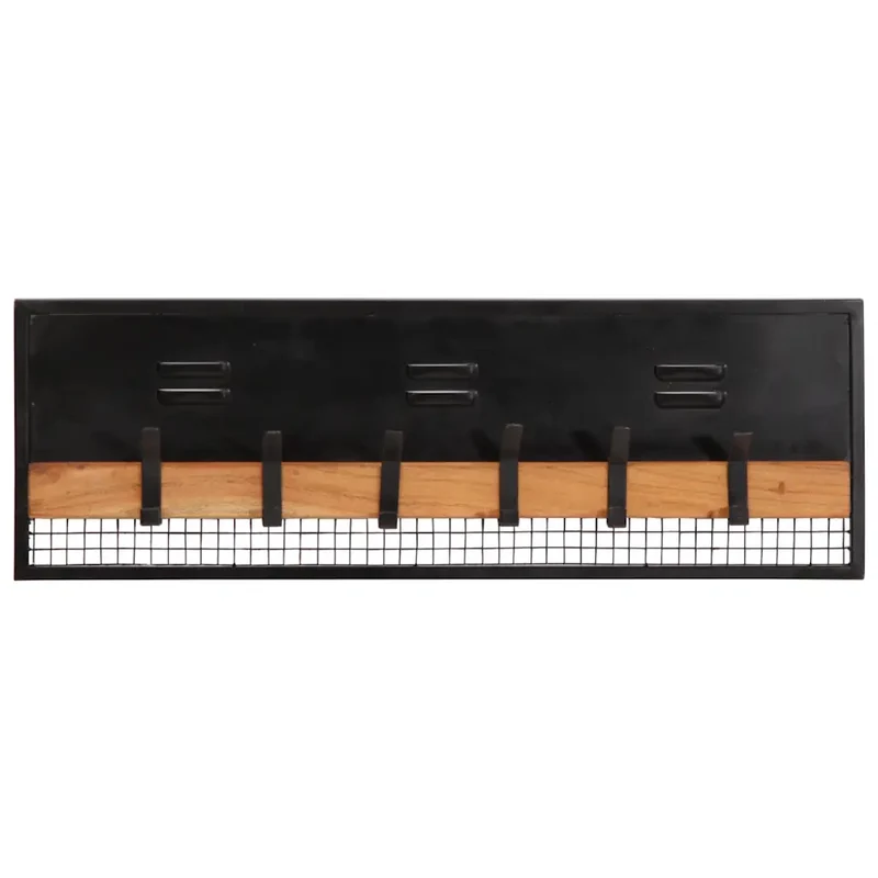 Porte-manteaux mural bois massif 90 x 11 x 30 cm avec 6 crochets design moderne entrée en manguier naturel 02_0047570