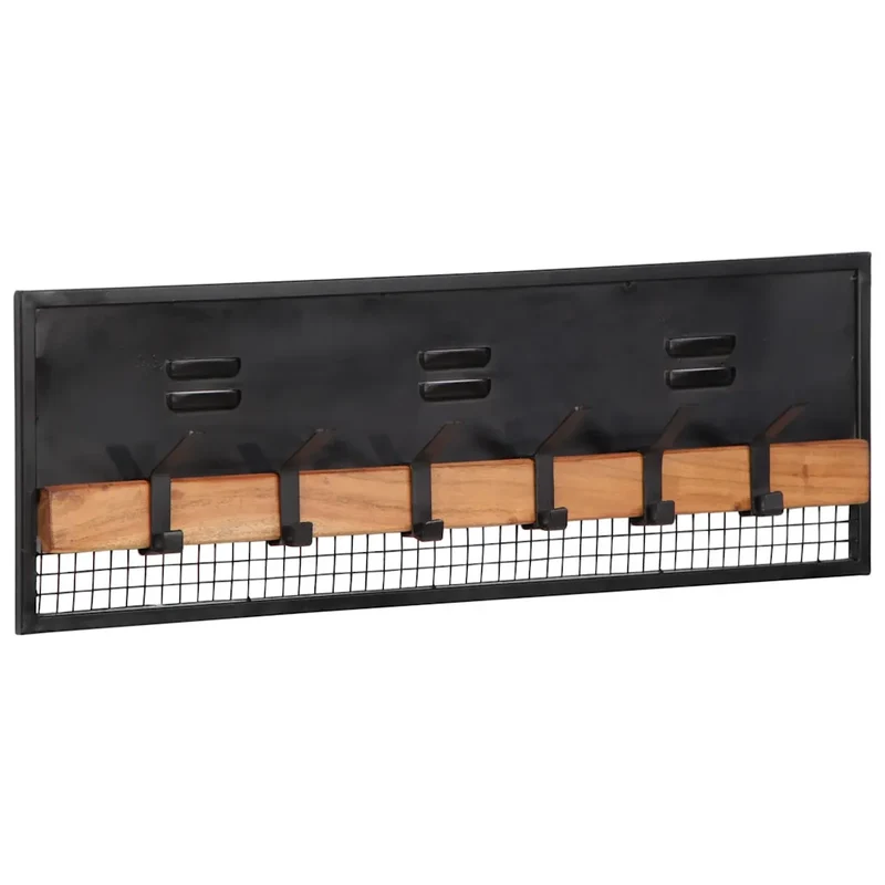 Porte-manteaux mural bois massif 90 x 11 x 30 cm avec 6 crochets design moderne entrée en manguier naturel 02_0047570