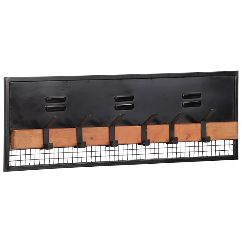 Porte-manteaux mural bois massif 90 x 11 x 30 cm avec 6 crochets design moderne entrée en manguier naturel 02_0047570