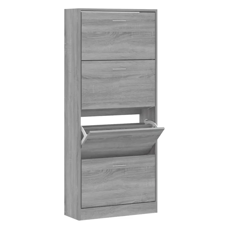 Armoire à chaussures moderne design pour entrée 63 x 24 x 147 cm grand espace de rangement en bois d'ingénierie gris 02_0047069