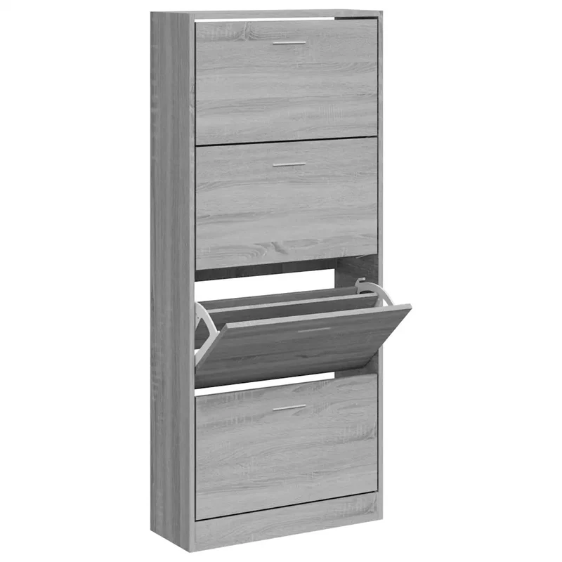 Armoire à chaussures moderne design pour entrée 63 x 24 x 147 cm grand espace de rangement en bois d'ingénierie gris 02_0047069