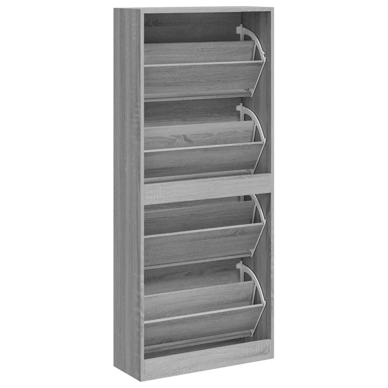 Armoire à chaussures moderne design pour entrée 63 x 24 x 147 cm grand espace de rangement en bois d'ingénierie gris 02_0047069