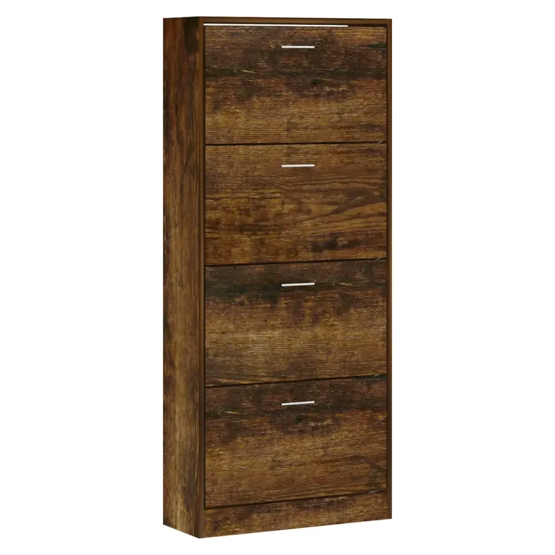 Armoire à chaussures moderne avec 4 tiroirs de rangement 63 x 24 x 147 cm en bois d'ingénierie chêne fumé 02_0047068