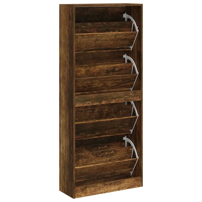 Armoire à chaussures moderne avec 4 tiroirs de rangement 63 x 24 x 147 cm en bois d'ingénierie chêne fumé 02_0047068