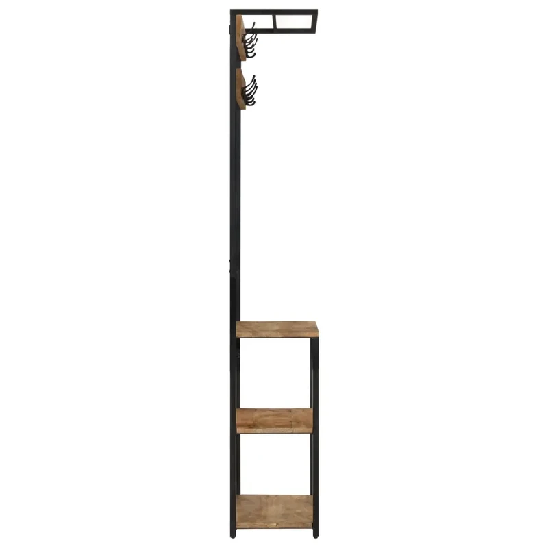 Porte-manteau et rangement chaussures pratique 68 x 30 x 182 cm design contemporain en bois de manguier noir 02_0047563