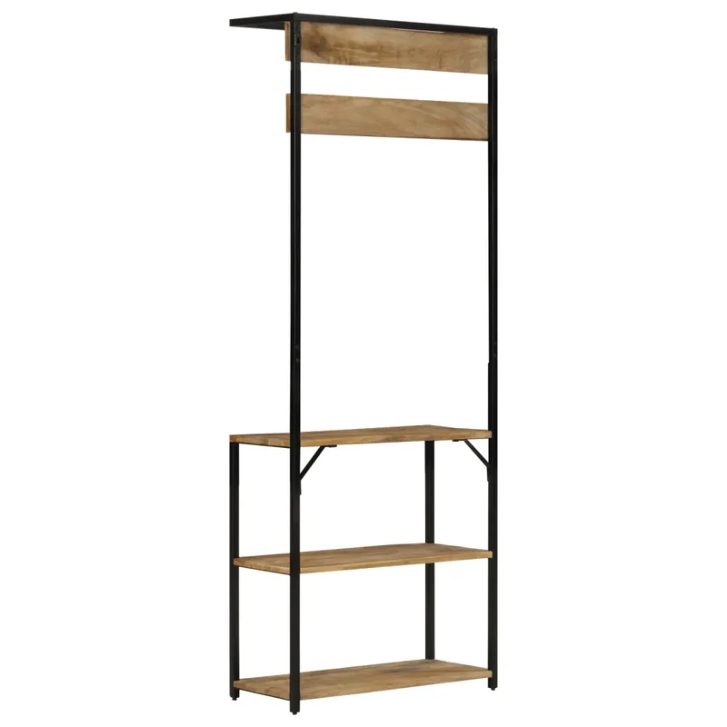 Porte-manteau et rangement chaussures pratique 68 x 30 x 182 cm design contemporain en bois de manguier noir 02_0047563
