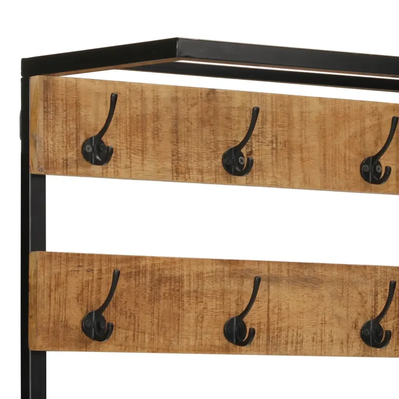 Porte-manteau et rangement chaussures pratique 68 x 30 x 182 cm design contemporain en bois de manguier noir 02_0047563