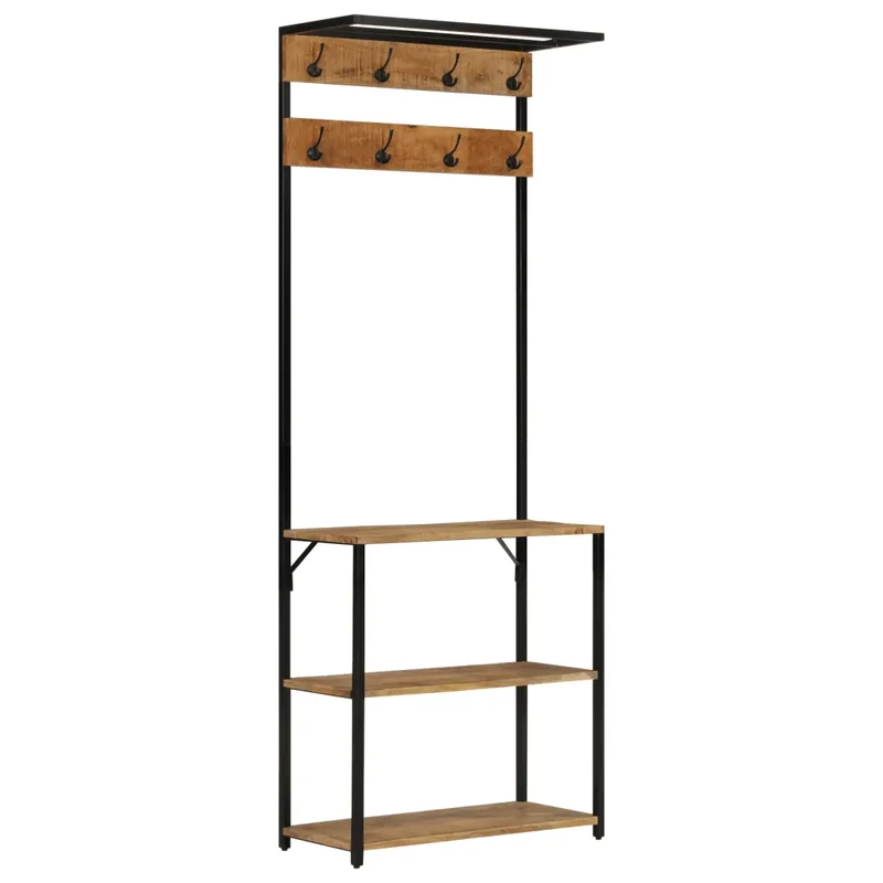 Porte-manteau et rangement chaussures pratique 68 x 30 x 182 cm design contemporain en bois de manguier noir 02_0047563