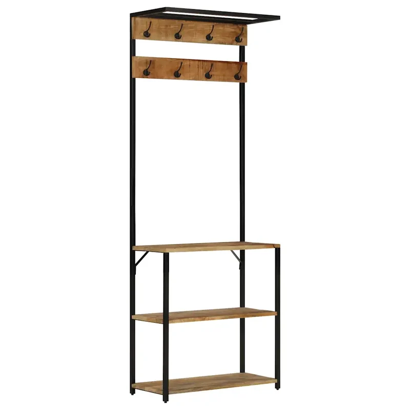 Porte-manteau et rangement chaussures pratique 68 x 30 x 182 cm design contemporain en bois de manguier noir 02_0047563