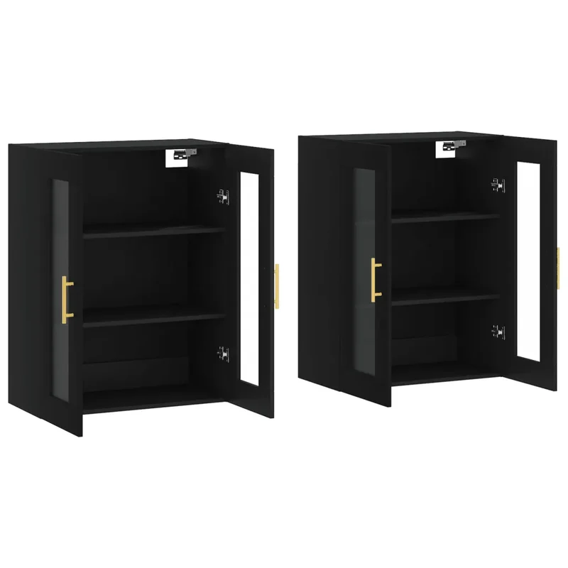 Lot de 2 armoires murales design pratique rangement 69,5 x 34 x 90 cm en bois d'ingénierie noir 02_0055422