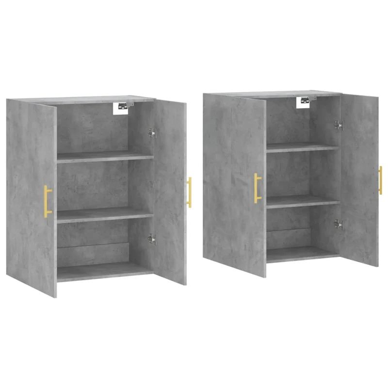 Lot de 2 armoires murales pratiques design élégant rangement déco salon 69,5 x 34 x 90 cm en bois gris béton 02_0055355