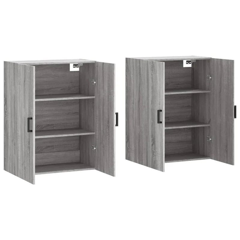 Lot de 2 armoires murales de rangement design pratique 69,5 x 34 x 90 cm en bois d'ingénierie gris 02_0055362
