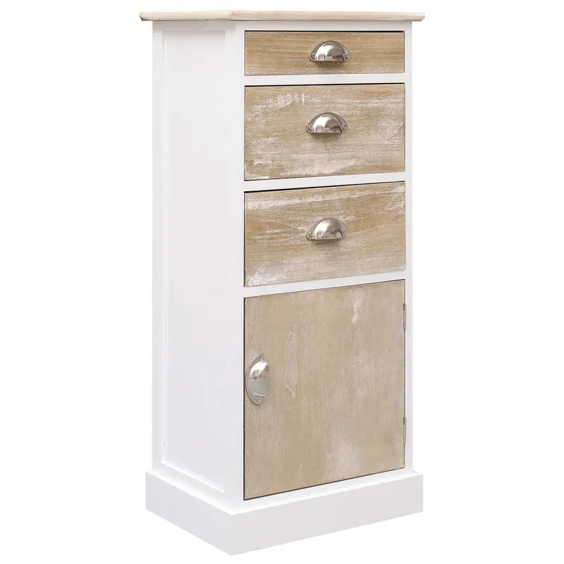 Armoire latérale avec 3 tiroirs et 1 porte 38 x 28 x 86 cm design épuré chambre en bois de paulownia blanc 02_0046456