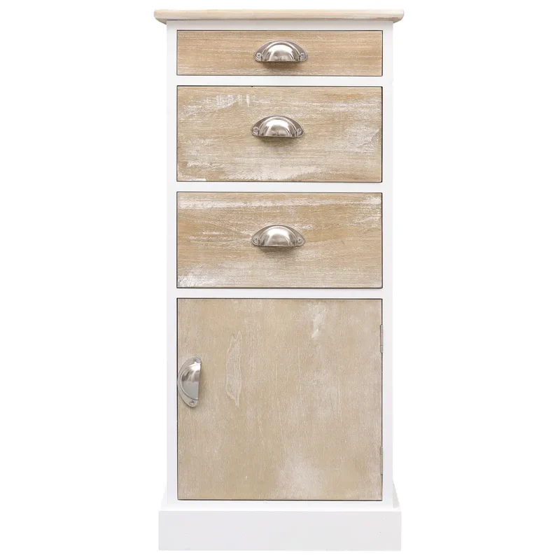 Armoire latérale avec 3 tiroirs et 1 porte 38 x 28 x 86 cm design épuré chambre en bois de paulownia blanc 02_0046456