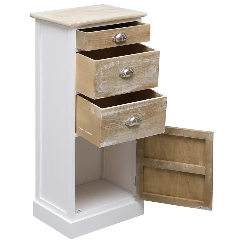 Armoire latérale avec 3 tiroirs et 1 porte 38 x 28 x 86 cm design épuré chambre en bois de paulownia blanc 02_0046456