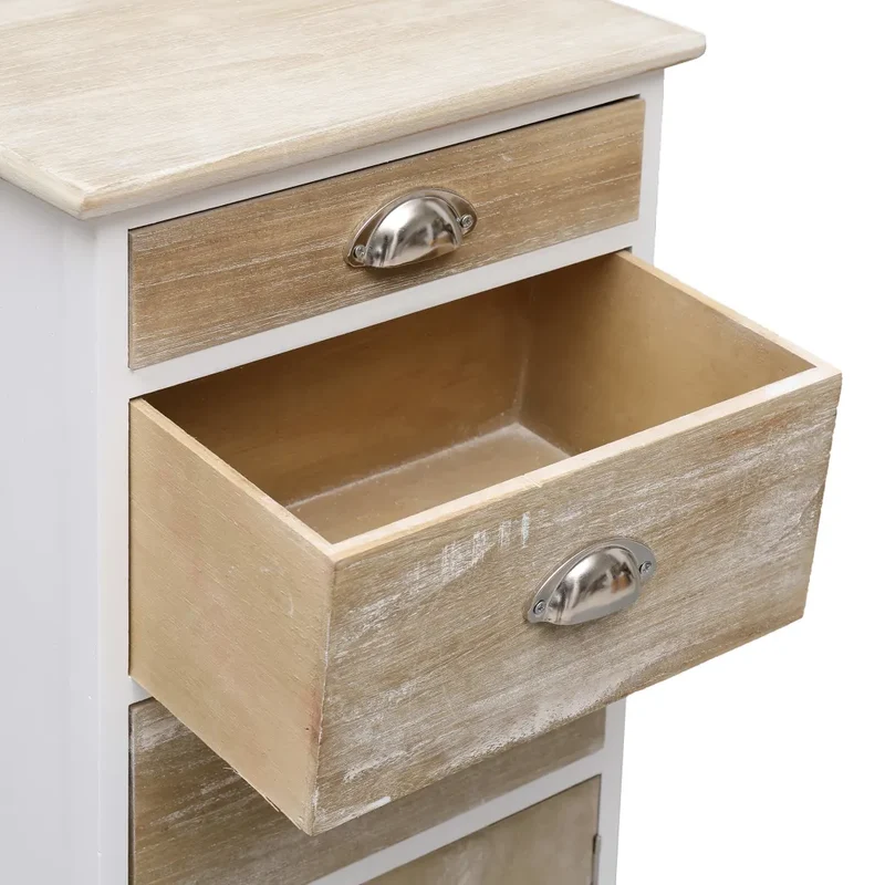 Armoire latérale avec 3 tiroirs et 1 porte 38 x 28 x 86 cm design épuré chambre en bois de paulownia blanc 02_0046456