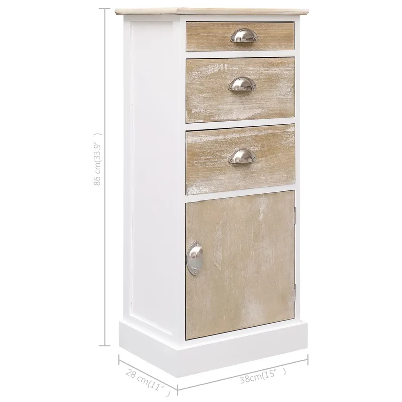 Armoire latérale avec 3 tiroirs et 1 porte 38 x 28 x 86 cm design épuré chambre en bois de paulownia blanc 02_0046456