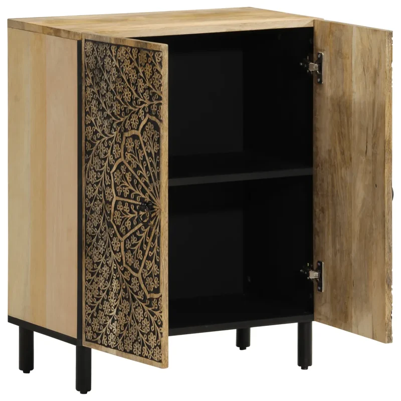 Armoire latérale rétro bois de manguier massif 60 x 33 x 75 cm grand espace de rangement décoration en bois naturel 02_0047284