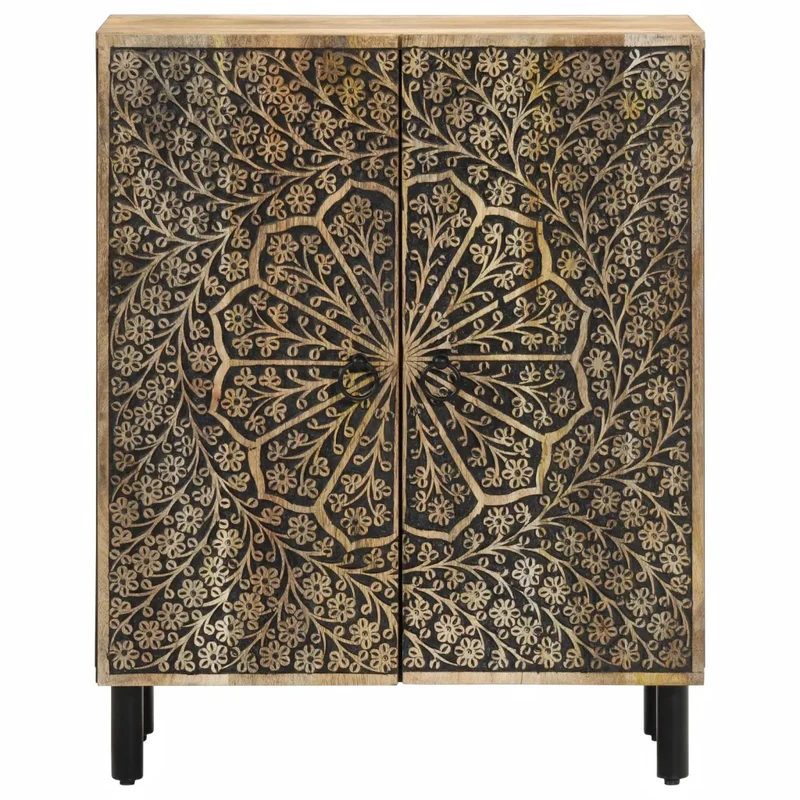 Armoire latérale rétro bois de manguier massif 60 x 33 x 75 cm grand espace de rangement décoration en bois naturel 02_0047284