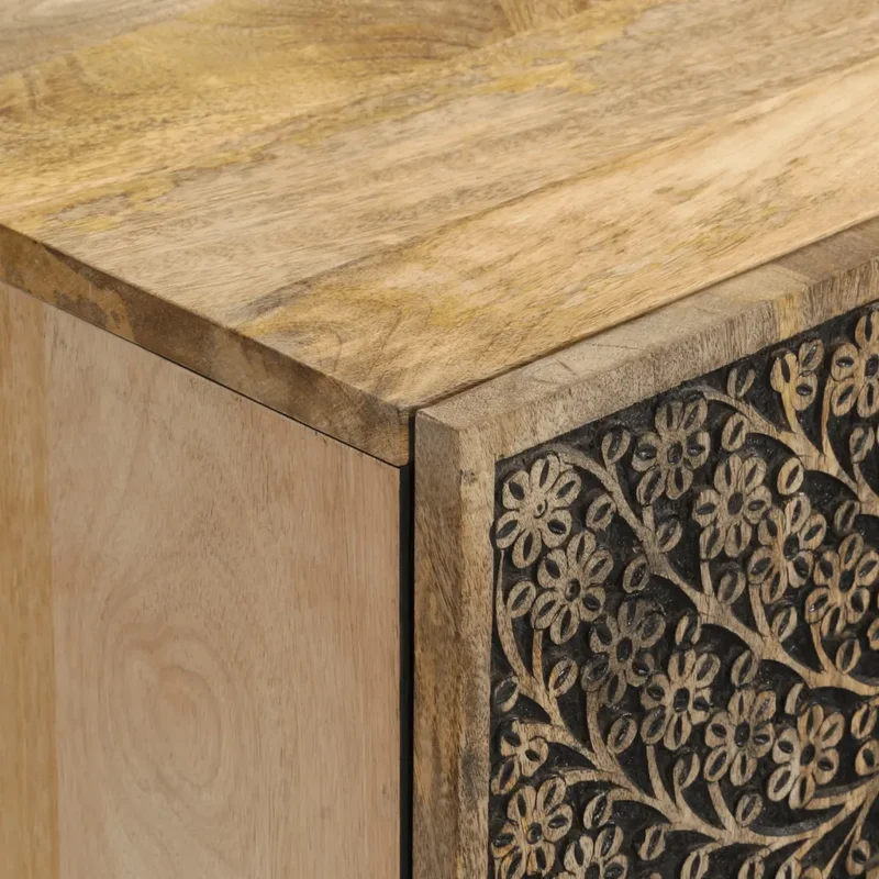 Armoire latérale rétro bois de manguier massif 60 x 33 x 75 cm grand espace de rangement décoration en bois naturel 02_0047284