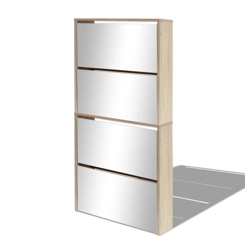 Meuble à chaussures 4 étagères avec miroir 63 x 17 x 134 cm Chêne marron 02_0043394