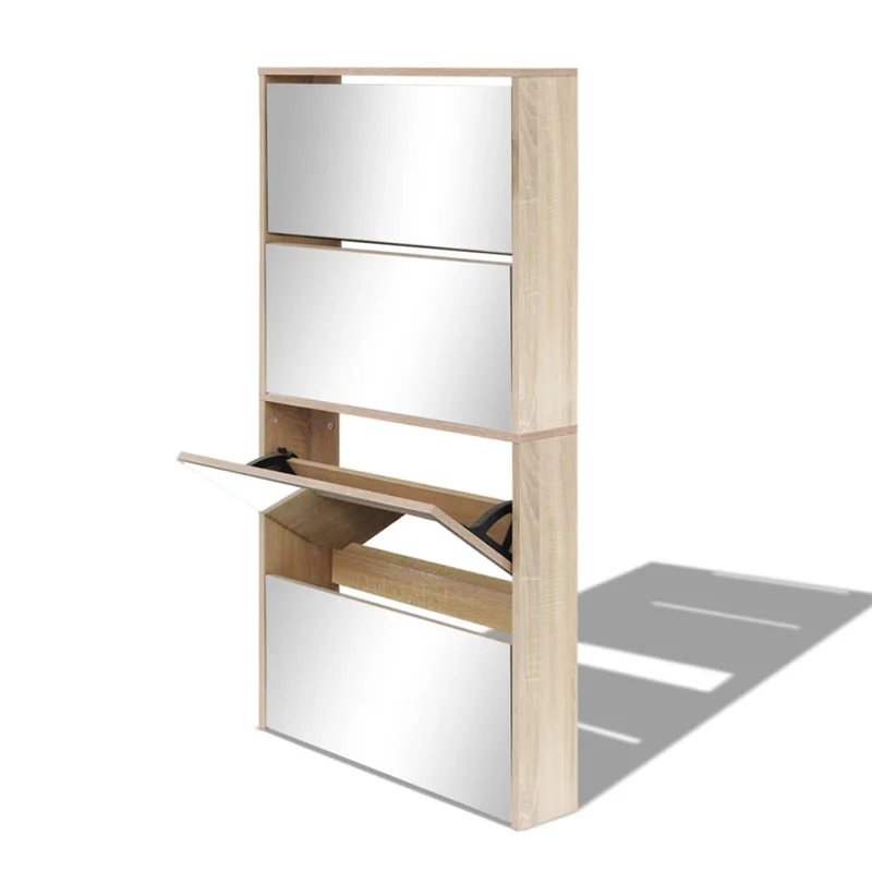 Meuble à chaussures 4 étagères avec miroir 63 x 17 x 134 cm Chêne marron 02_0043394