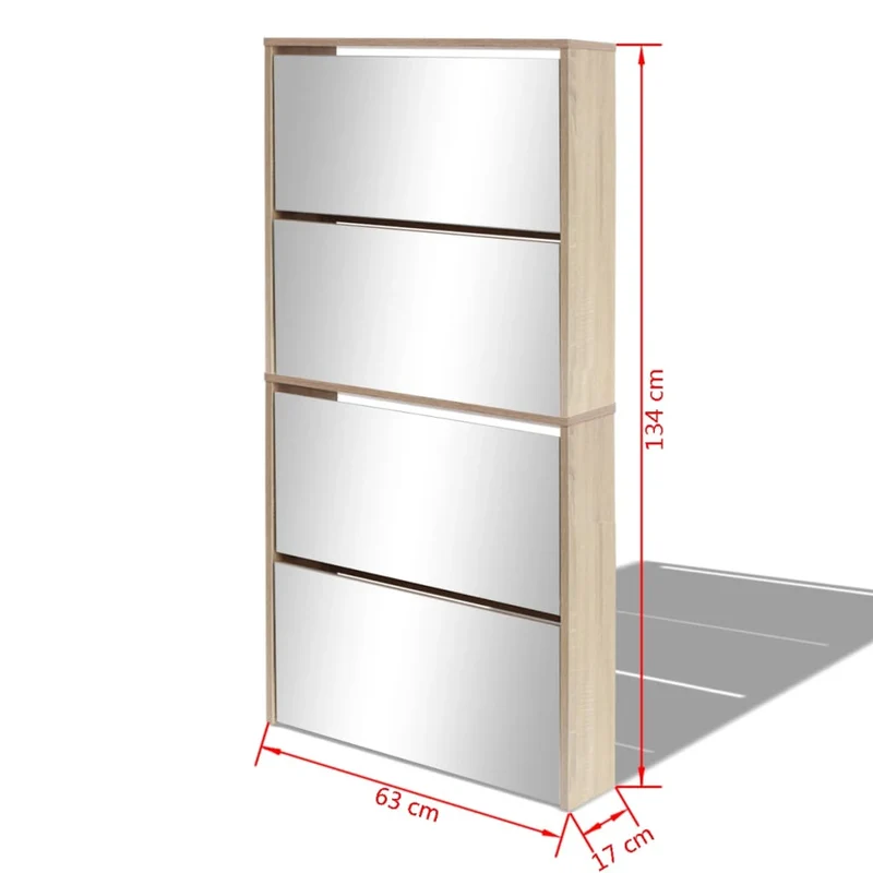 Meuble à chaussures 4 étagères avec miroir 63 x 17 x 134 cm Chêne marron 02_0043394
