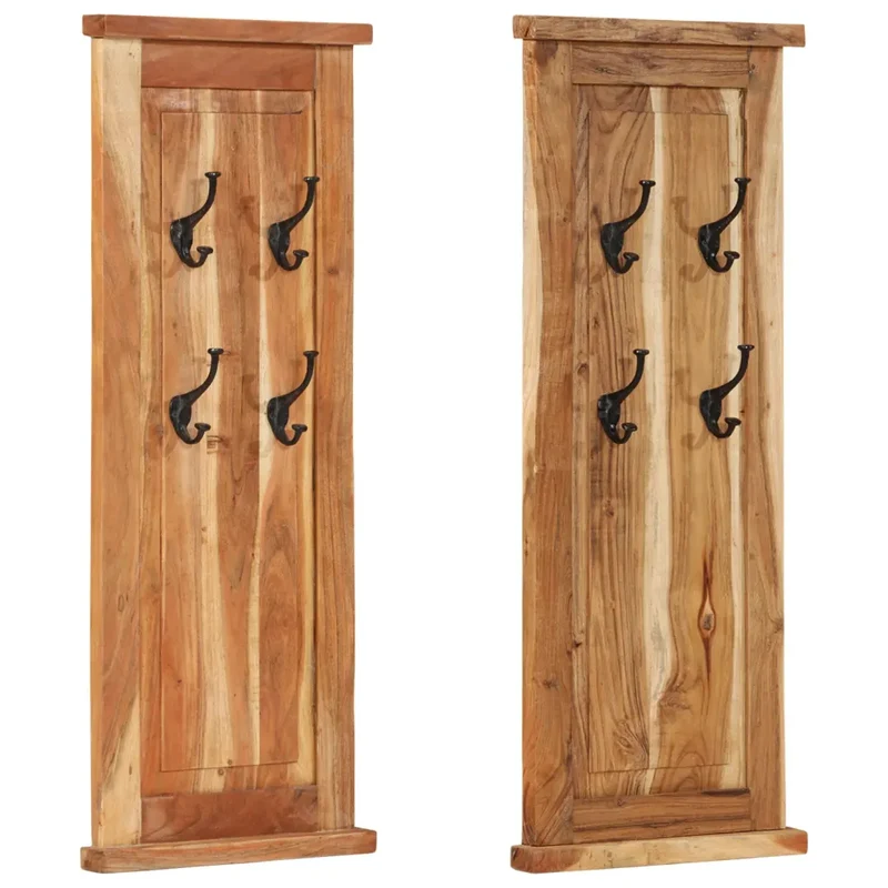 Lot de 2 porte-manteaux muraux vintage style antique 38 x 100 cm avec crochets en bois acacia 02_0046940