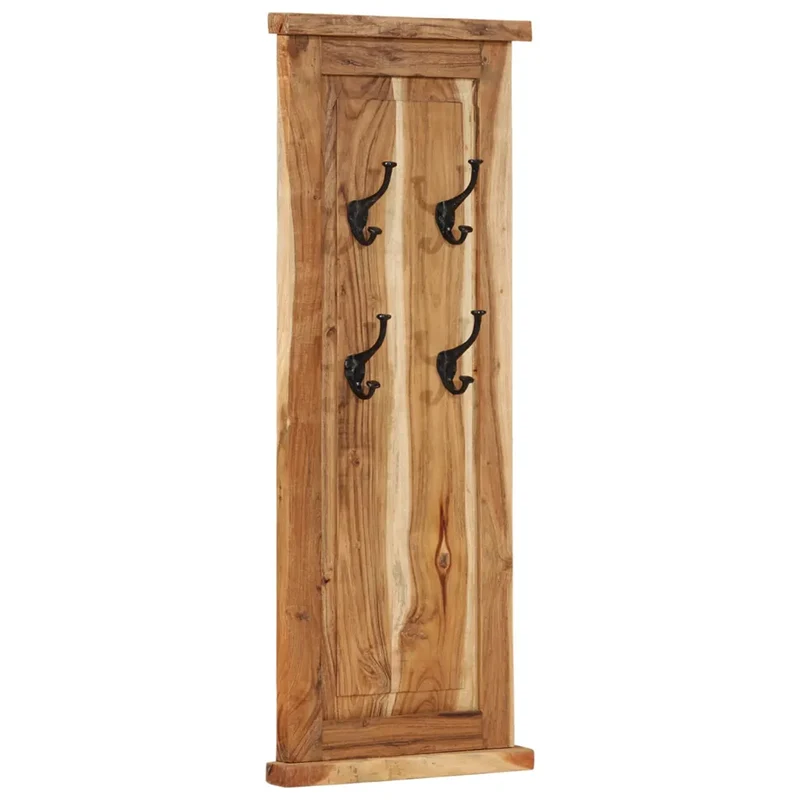 Lot de 2 porte-manteaux muraux vintage style antique 38 x 100 cm avec crochets en bois acacia 02_0046940