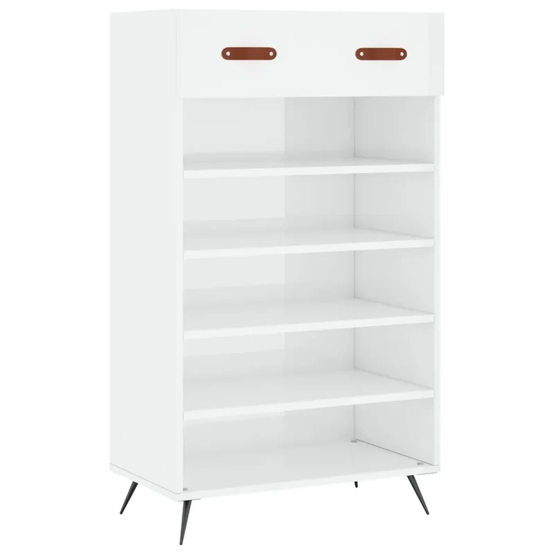 Armoire à chaussures moderne rangement pratique 60 x 35 x 105 cm en bois blanc brillant 02_0048716