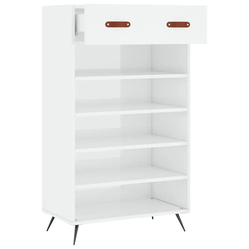 Armoire à chaussures moderne rangement pratique 60 x 35 x 105 cm en bois blanc brillant 02_0048716