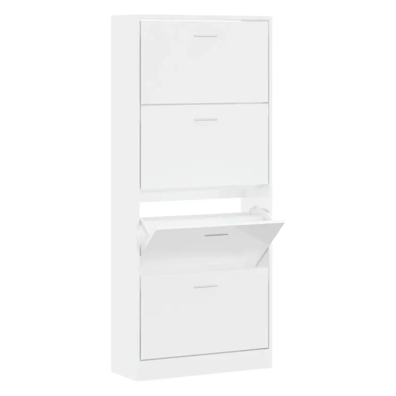 Armoire à chaussures moderne 63 x 24 x 147 cm grand espace de rangement élégante en bois d'ingénierie blanc brillant 02_0047067