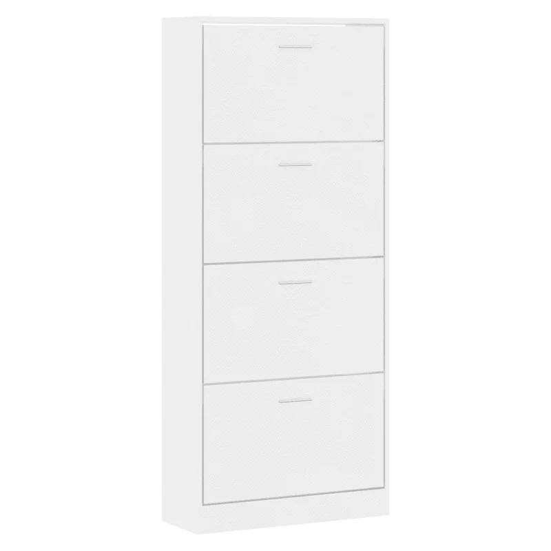 Armoire à chaussures moderne 63 x 24 x 147 cm grand espace de rangement élégante en bois d'ingénierie blanc brillant 02_0047067