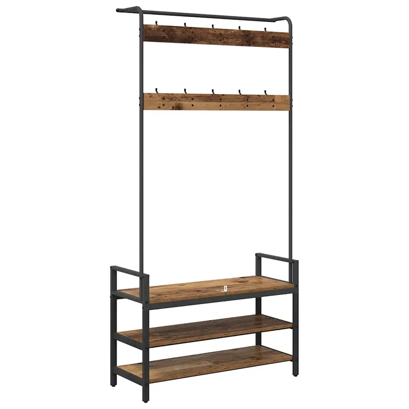 Porte-manteau rectangulaire avec rangement intégré 95 x 34 x 184 cm style contemporain en bois ancien 02_0052644