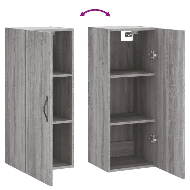 Armoire murale élégante rangement 34,5 x 34 x 90 cm style contemporain en bois d'ingénierie gris 02_0049303