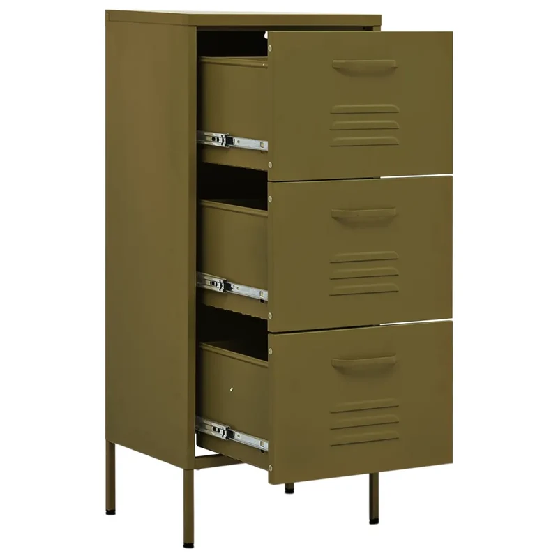 Armoire de rangement pratique 42,5 x 35 x 101,5 cm solide avec tiroirs extensibles en acier vert olive 02_0046868