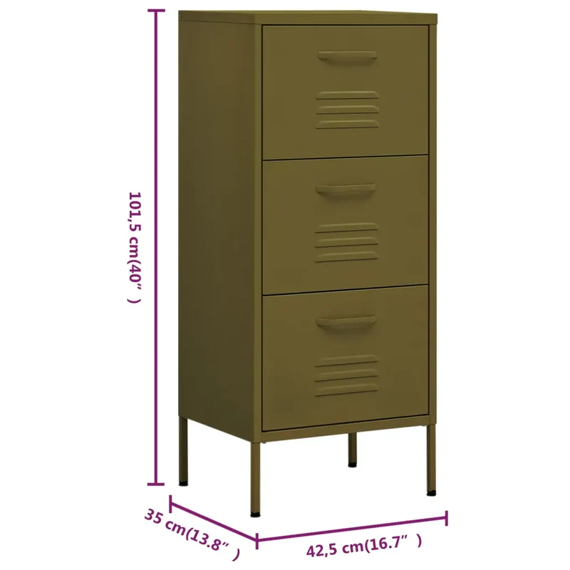 Armoire de rangement pratique 42,5 x 35 x 101,5 cm solide avec tiroirs extensibles en acier vert olive 02_0046868