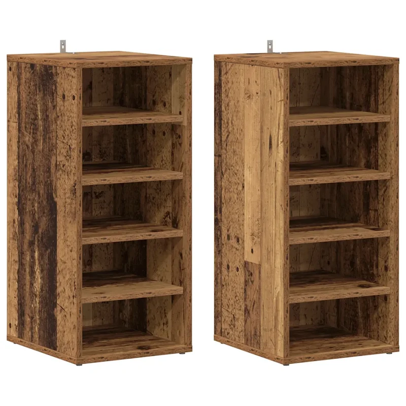 Lot de 2 armoires à chaussures avec 5 étagères ouvertes 32 x 35 x 70 cm en bois d'ingénierie vieux bois 02_0050922