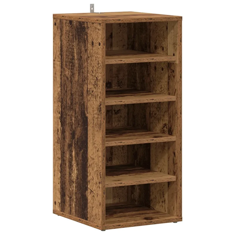 Lot de 2 armoires à chaussures avec 5 étagères ouvertes 32 x 35 x 70 cm en bois d'ingénierie vieux bois 02_0050922