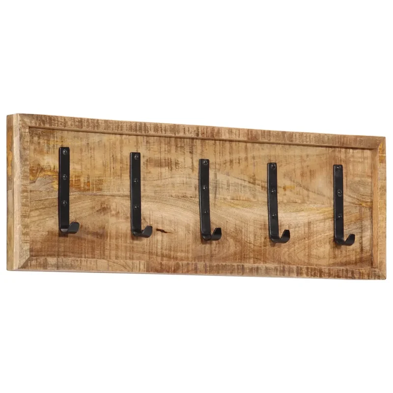 Porte-manteau mural avec 5 crochets pratique pour couloir 80 x 25 x 5,5 cm style naturel en manguier 02_0047362