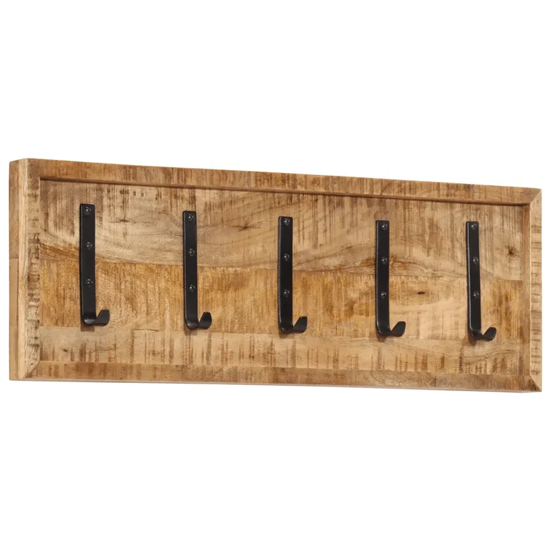 Porte-manteau mural avec 5 crochets pratique pour couloir 80 x 25 x 5,5 cm style naturel en manguier 02_0047362
