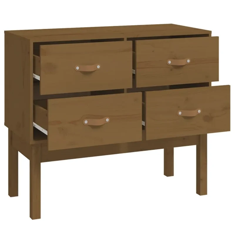 Armoire console en bois de pin massif salon bureau 90 x 40 x 78 cm rangement optimal style rustique en bois marron miel 02_0048455