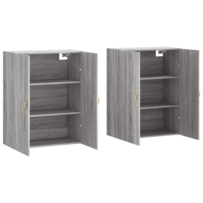Lot de 2 armoires murales rangement 69,5 x 34 x 90 cm design pratique pour salon chambre en bois d'ingénierie gris 02_0055352