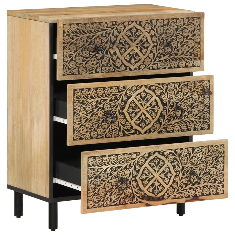 Lot de 2 armoires latérales rétro avec grand espace de rangement 60 x 33 x 75 cm en bois massif de manguier 02_0055509