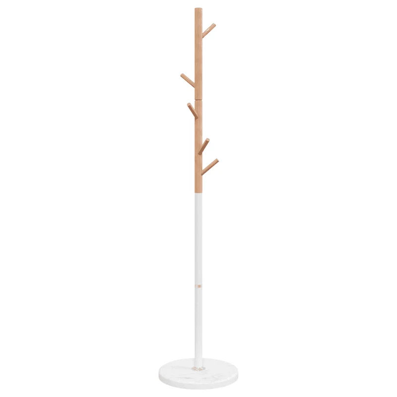 Porte-manteau sur pied pratique 172 x 37 x 37 cm avec 6 patères style moderne couloir en fer enduit de poudre blanc 02_0047588