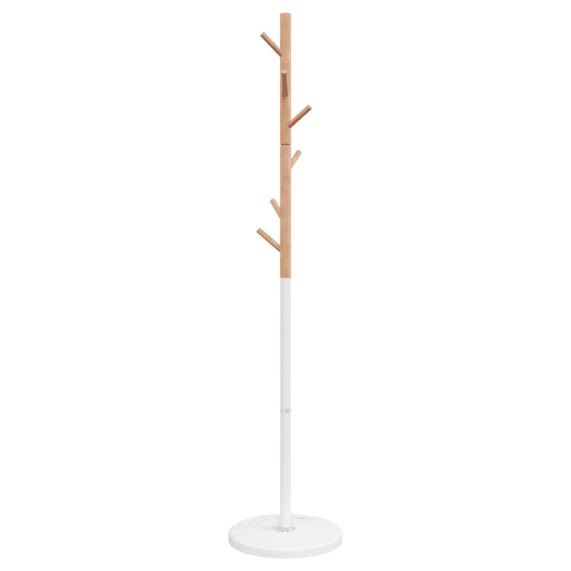Porte-manteau sur pied pratique 172 x 37 x 37 cm avec 6 patères style moderne couloir en fer enduit de poudre blanc 02_0047588