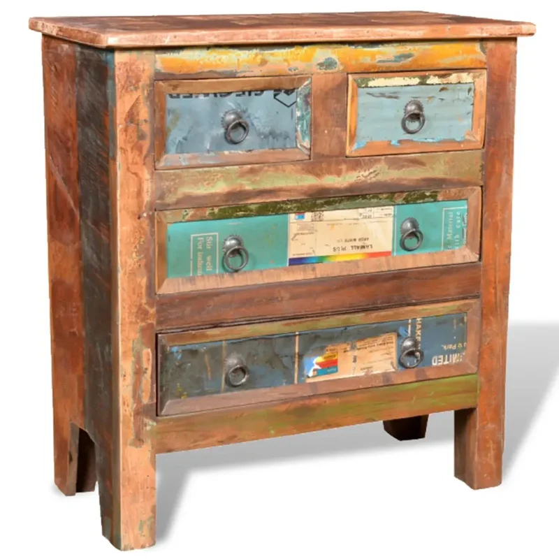 Armoire vintage avec 4 tiroirs rangement salon 65 x 30 x 70 cm en bois massif de récupération multicolore 02_0046246