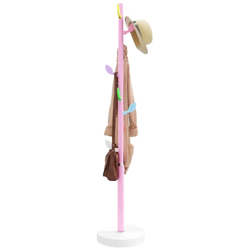 Porte-manteau sur pied pratique avec 8 patères rangement 172 x 35 cm en fer enduit de poudre rose 02_0047590